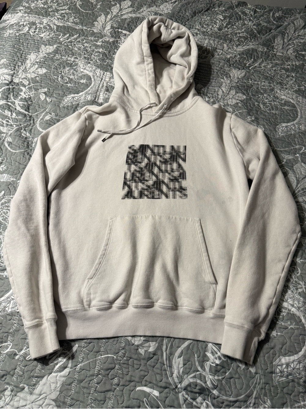 Saint Laurent Ivory Blurred Box Graphic Logo Hoodie - Men